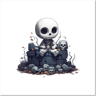 Cute preppy skeleton sitting on the wall Posters and Art
